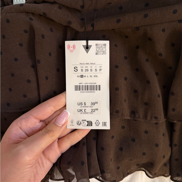 Zara Brown Polka Dot Layered Ruffle Mini Skirt - Picture 3 of 5